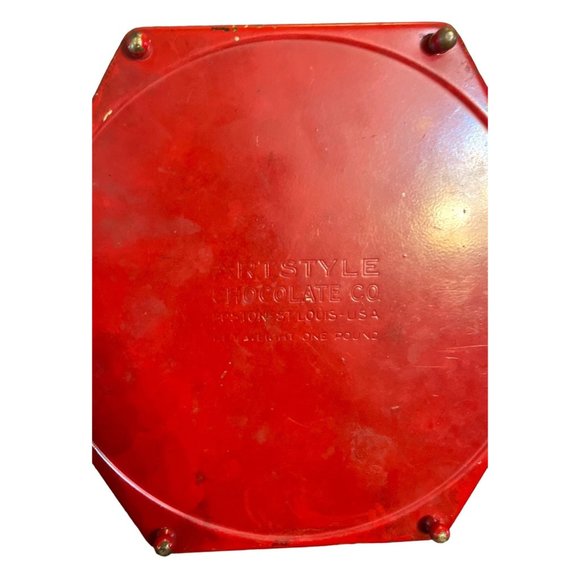 Vtg ArtStyle Chocolate Co Metal Footed Tin Art Deco Style Octagon Hinged Trinket - Picture 5 of 8